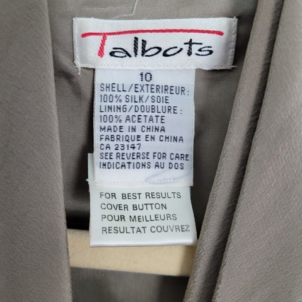 Vintage Talbots 100% Silk Faux Wrap Dress Sz 10 Taupe Short Sleeves Career READ - Picture 9 of 14